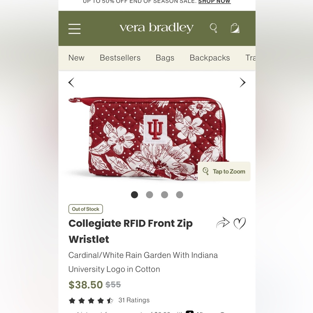 Vera Bradley Burgundy and White Clutch Indiana University - Picture 2 of 8
